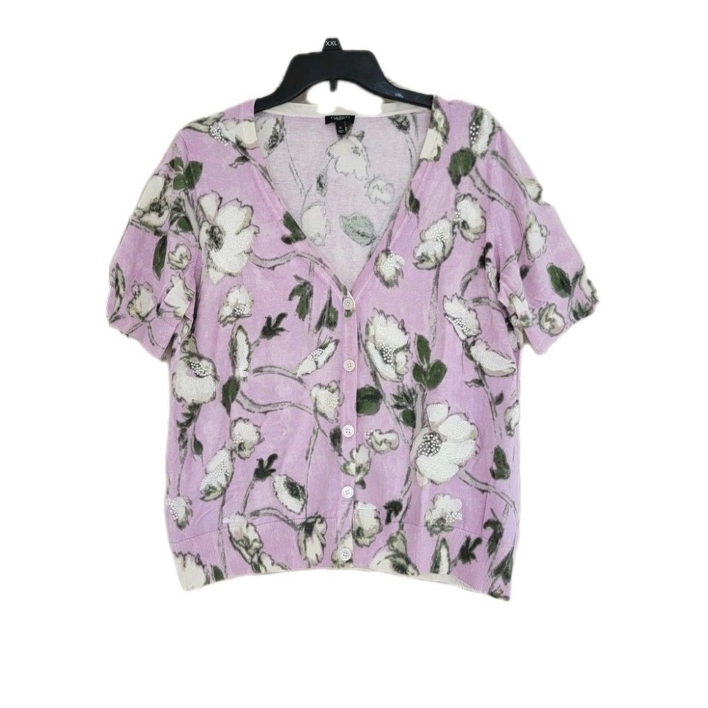 Talbots Floral Lavender Button-Up Cardigan Sweater